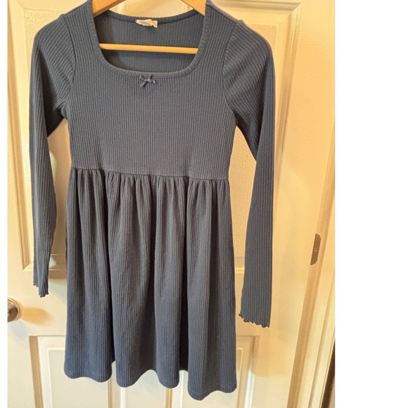 Crewcuts Other - Crewcuts Blue Ribbed Knit Babydoll Dress Long Sleeve  Square Neck ~Girls SZ 12